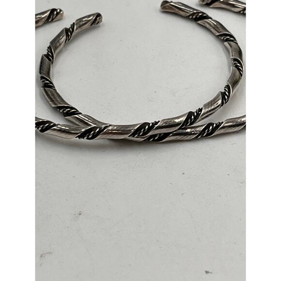 Sterling Silver 925 Vintage Navajo Rope Twist Thin Cuff Bracelet Stacked Set - Picture 8 of 8